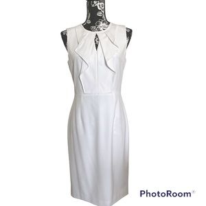 Calvin Klein Sleeveless High Neck Keyhole Sheath Dress White Sz 6
